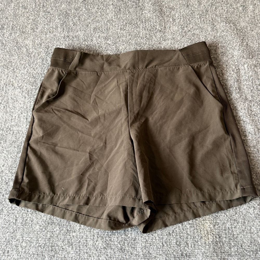 Sound Style Womens Brown Ribbed Trim Athletic Active Shorts‎ Size M Olive Brown